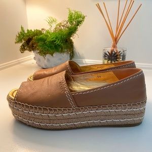 Prada Leather Peep Toe Platform Espadrilles
